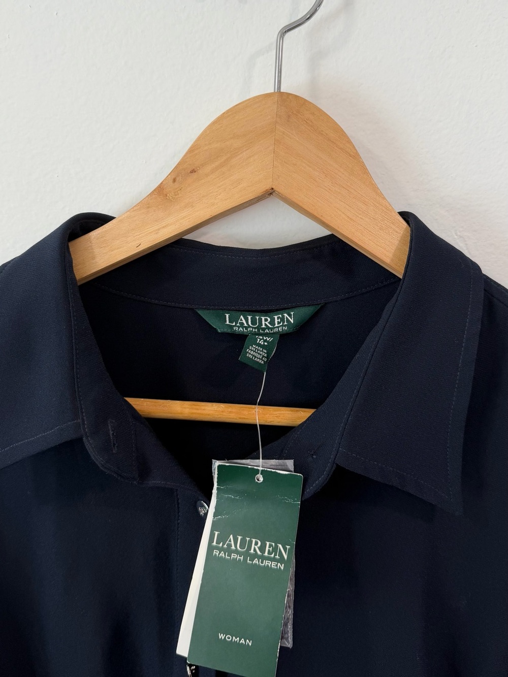 Lauren Ralph Lauren Belted Button Down Navy Blue Midi Dress Quiet Luxury - Picture 5 of 6